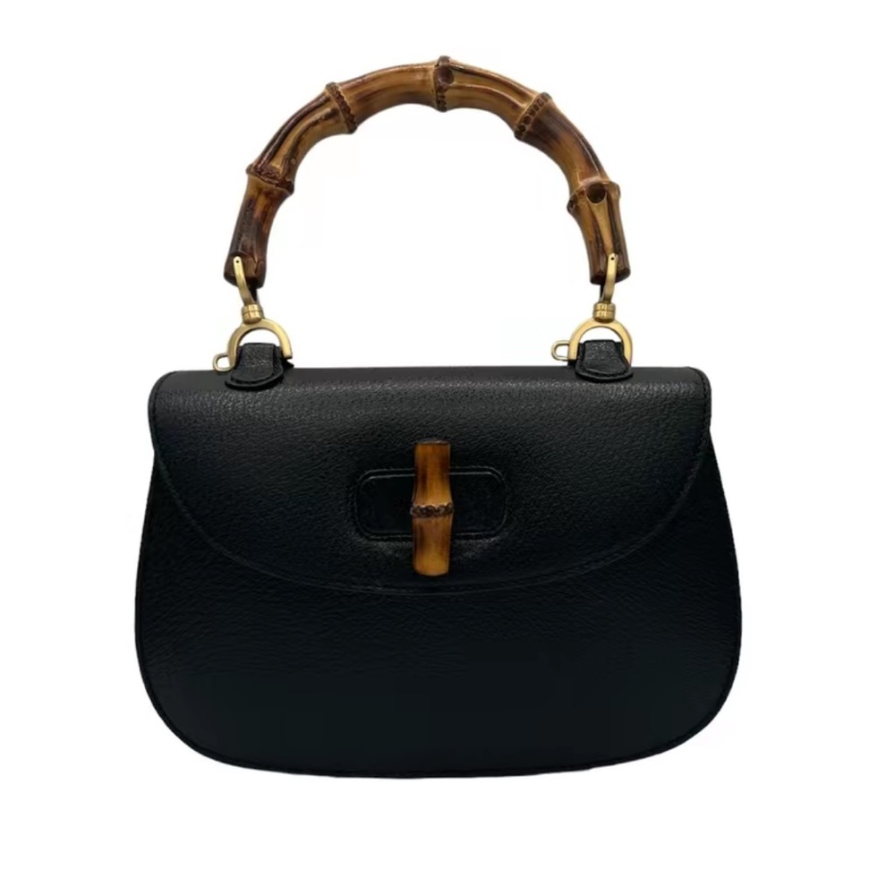 Gucci bamboo classic black leather